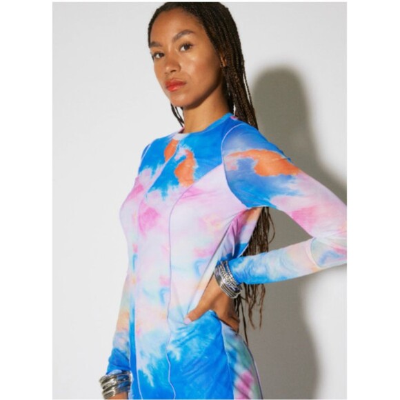 Somethingnew by Vero Moda Cloud Print Mesh Maxi Dress Medium - Picture 3 of 7